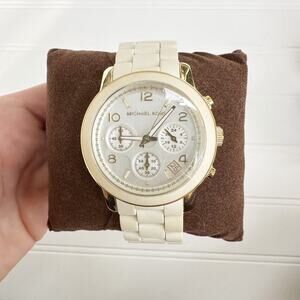 Michael Kors Watch White MK5145 Runway Chronograph Steel Fashion Boyfriend 2000s
